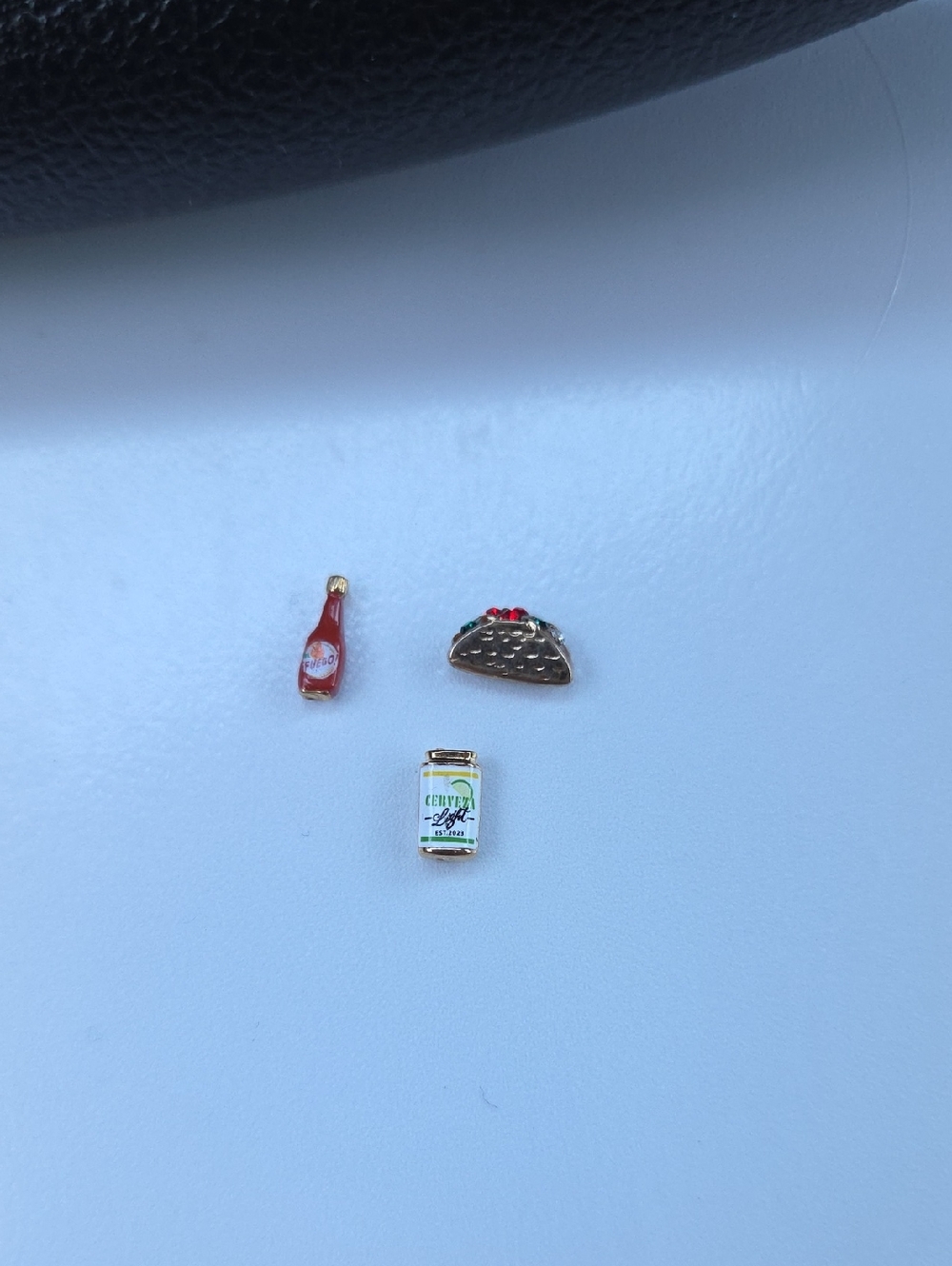 Gold Taco, Red Hot Sauce & Cerveza Enamel Charm Set